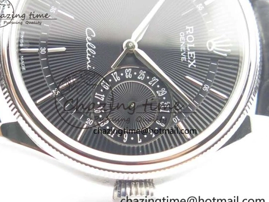 Date BP Markers Leather Real Strap Black Black on Edition Maker 50519 Sticks Dial SS Best SA3165 Cellini 0320